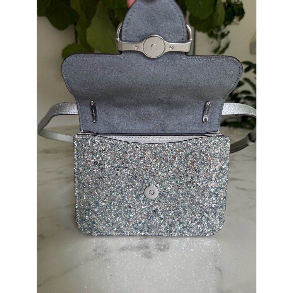 Coach Morgan Square Crossbody Shoulder Bag in Silver Glitter Leather CO925 - Picture 8 of 16